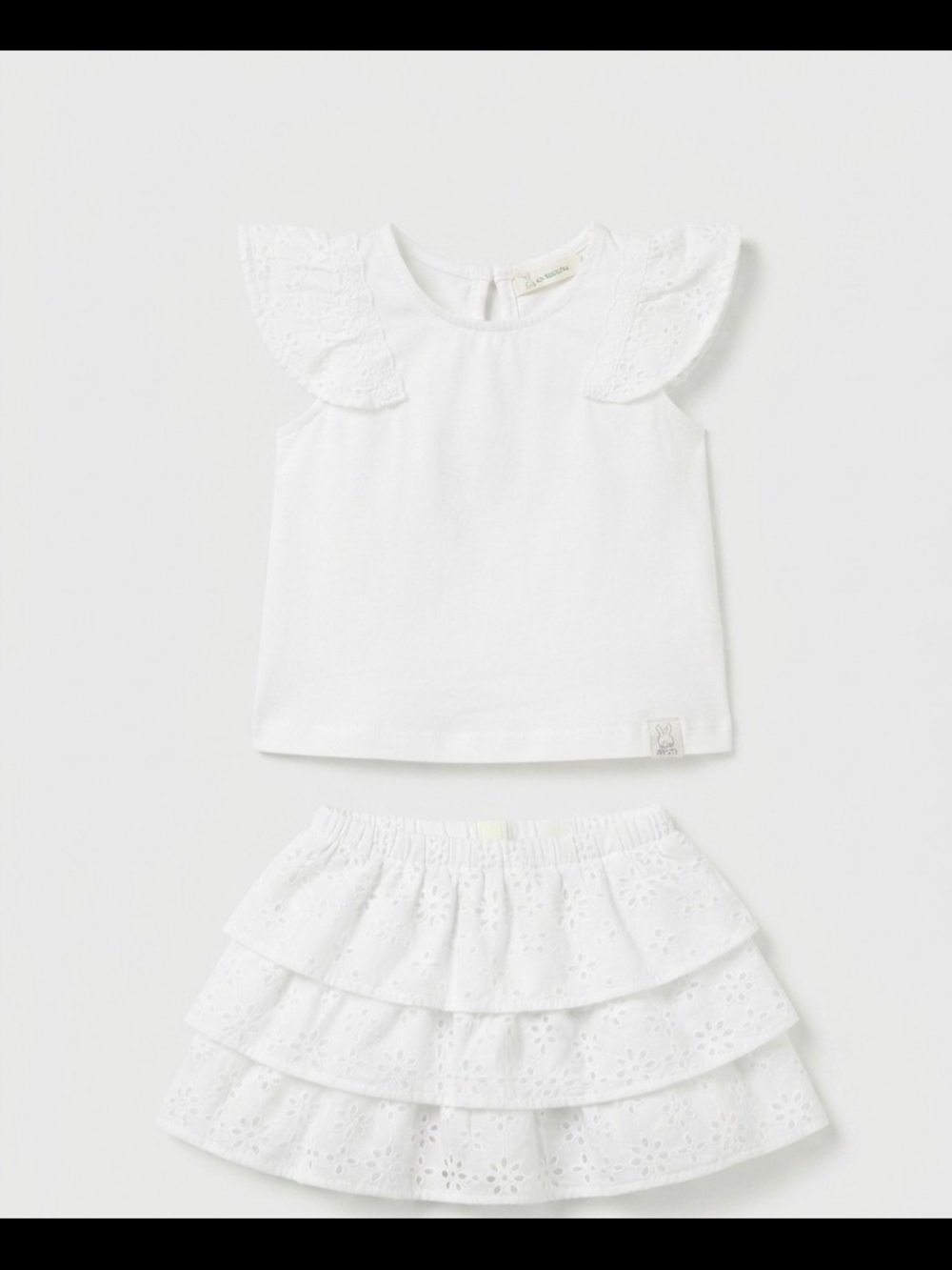 United Colors Of Benetton White Eyelet Ruffle Tank Top & Tiered Skirt Set